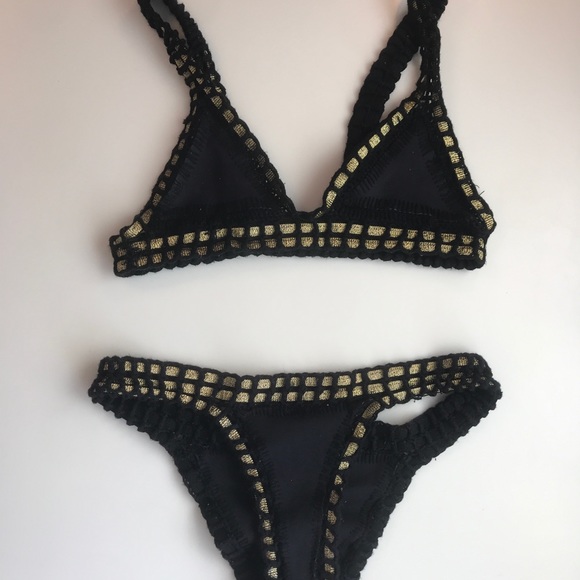 Kiini Black and Gold crochet Chacha bikini top - Picture 2 of 5